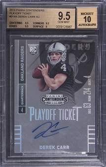 2014 Panini Contenders “Playoff Ticket” #214A Derek Carr Signed Rookie Card - BGS GEM MINT 9.5/BGS 10